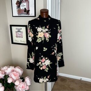Leith Floral Long Sleeve Dress in Black and Pink